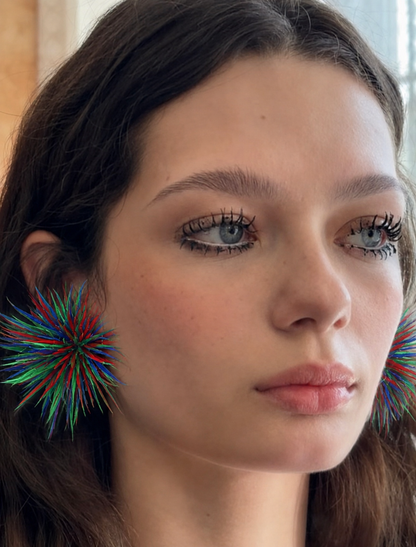 feather flower statement earrings