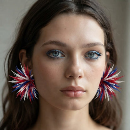 feather flower statement earrings