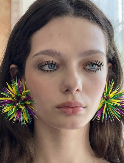feather flower statement earrings