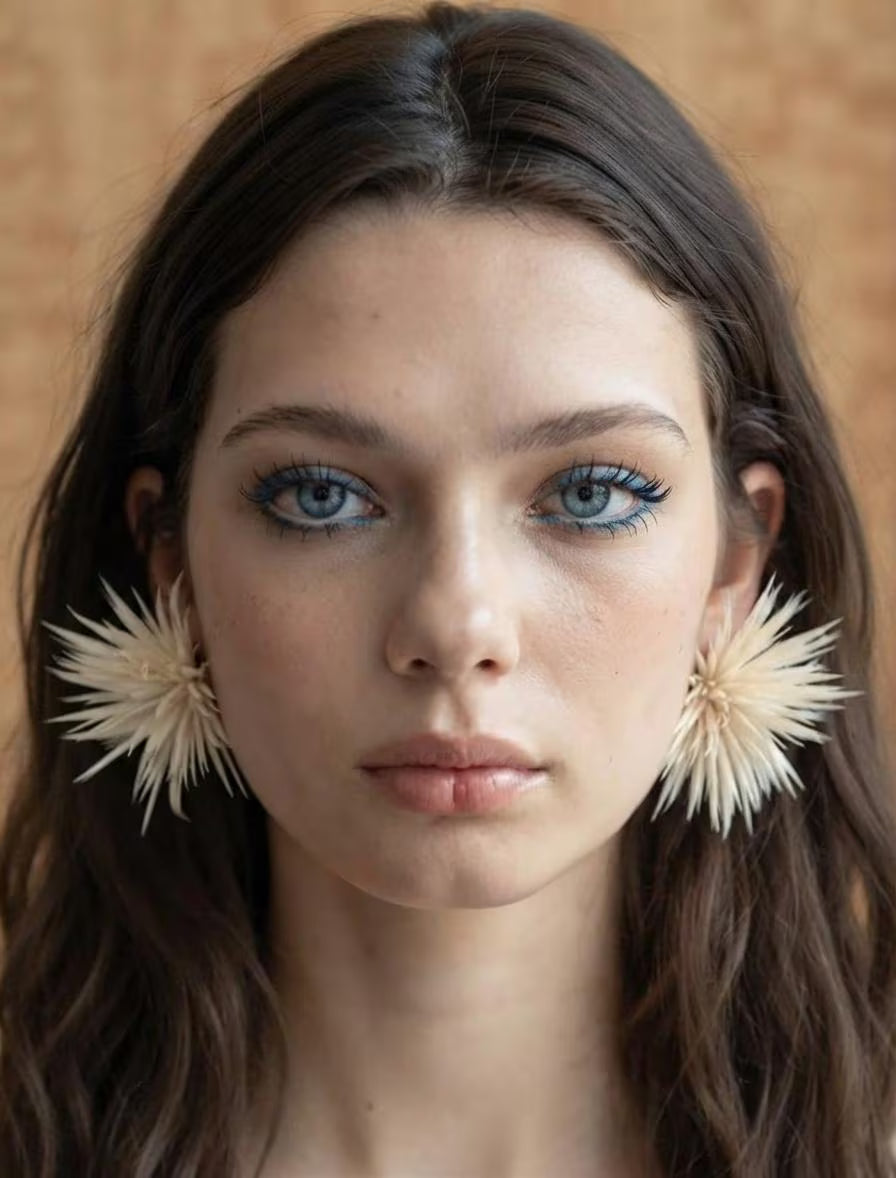 feather flower statement earrings
